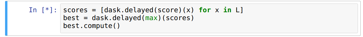 A Jupyter notebook cell blocking on a dask computation